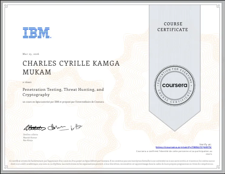 Badge officiel Penetration Testing, Threat Hunting, and Cryptography